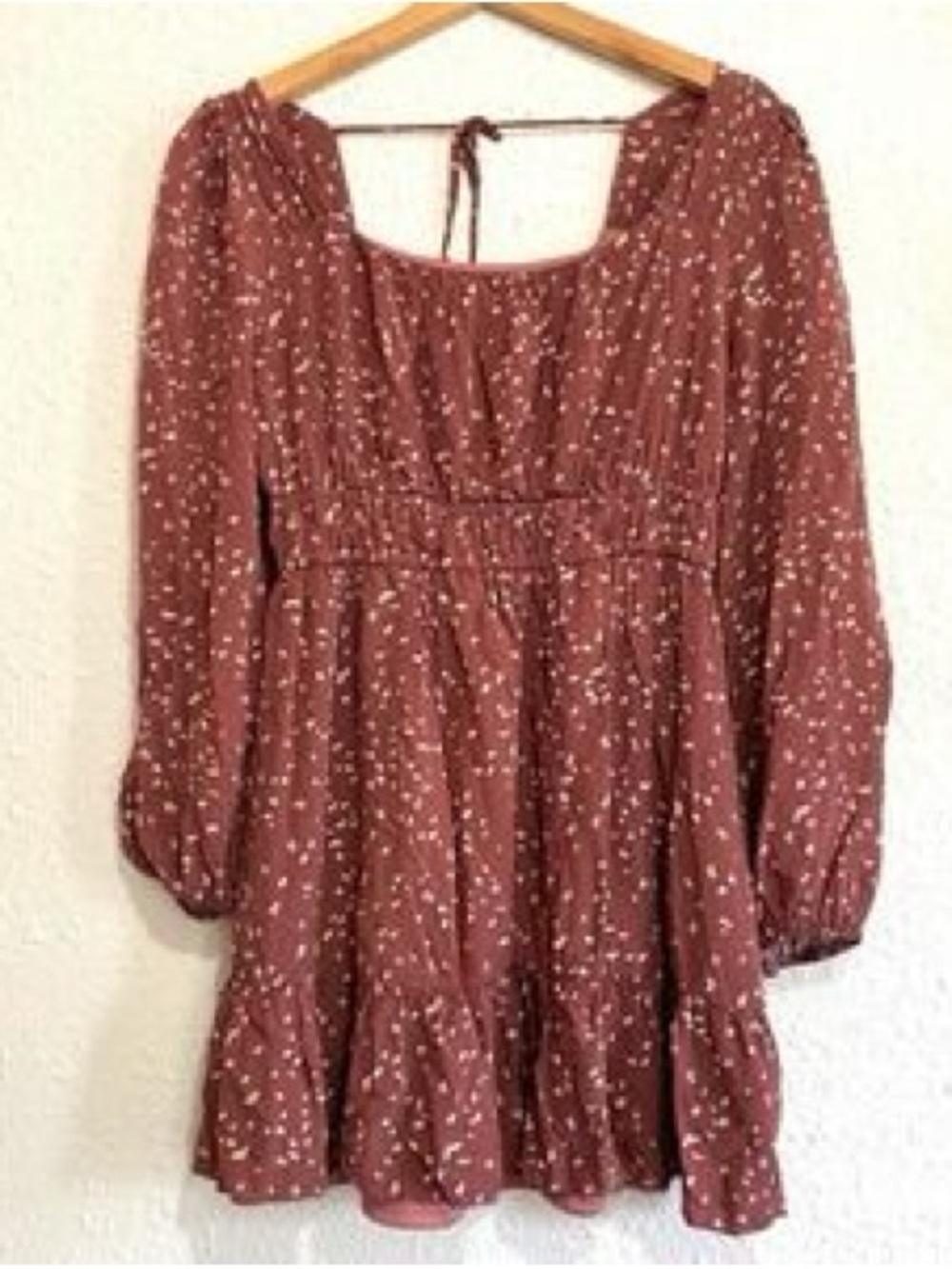 Altar'd State Merlot with Speckles Smocked Square-Neck Mini Dress - Picture 2 of 3